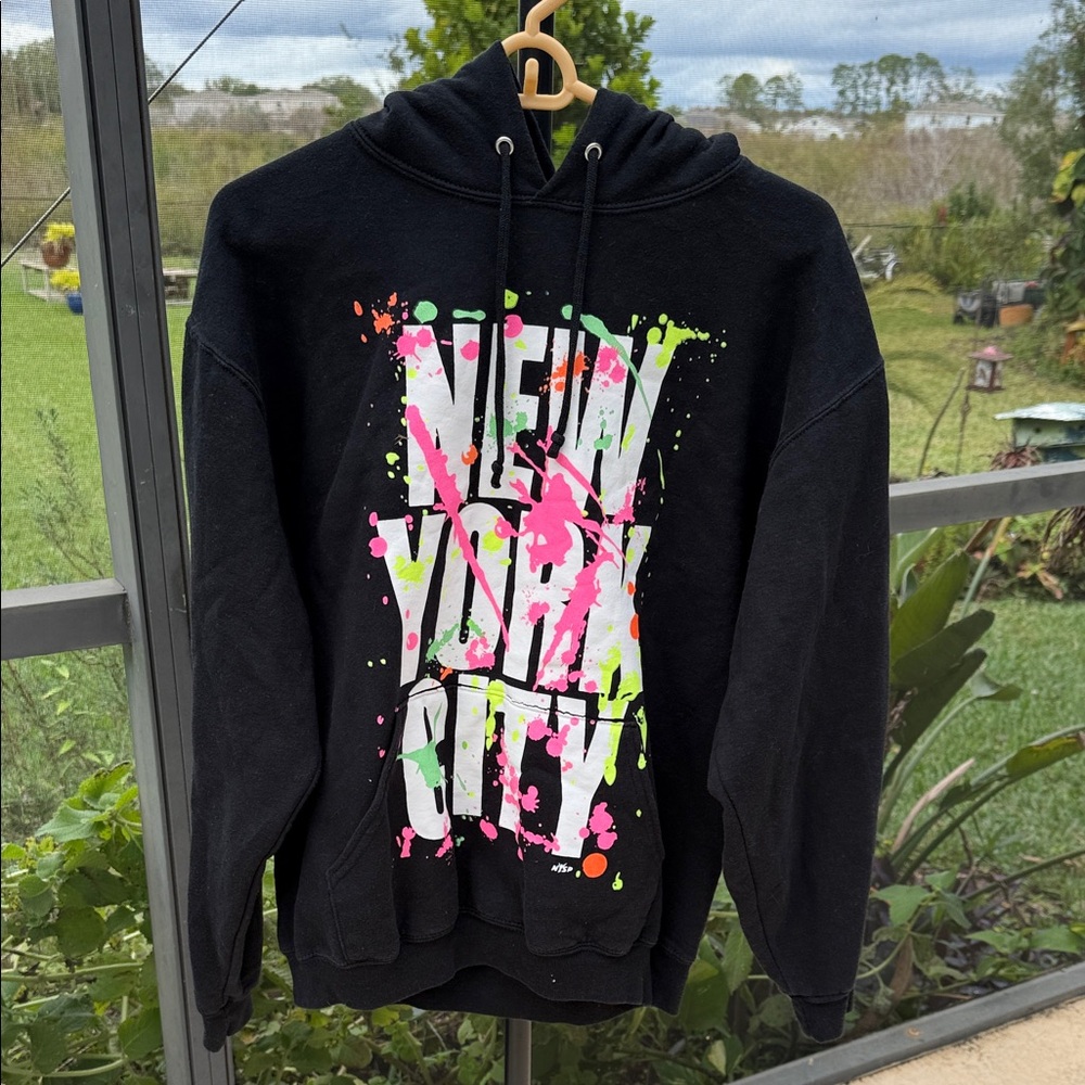 Black New York City Neon Paint Splash Hoodie